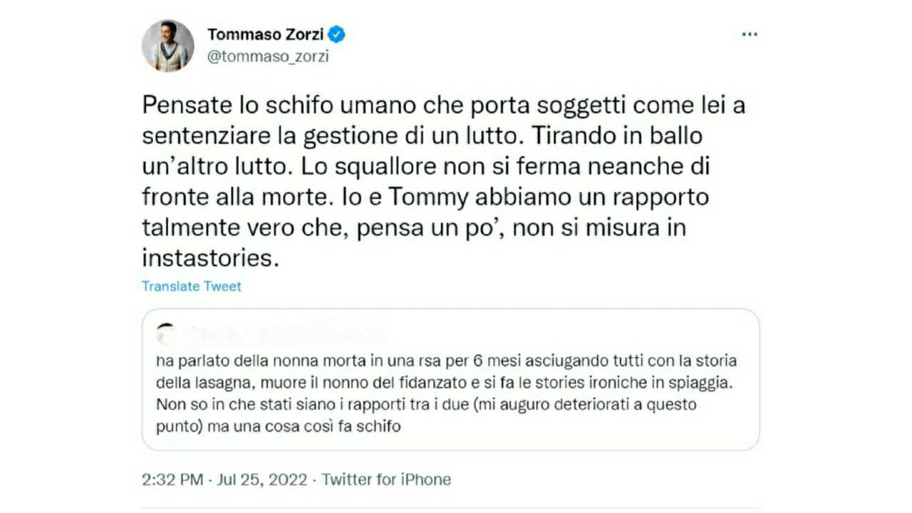 Tommaso Zorzi risponde alle critiche sul lutto di Stanzani